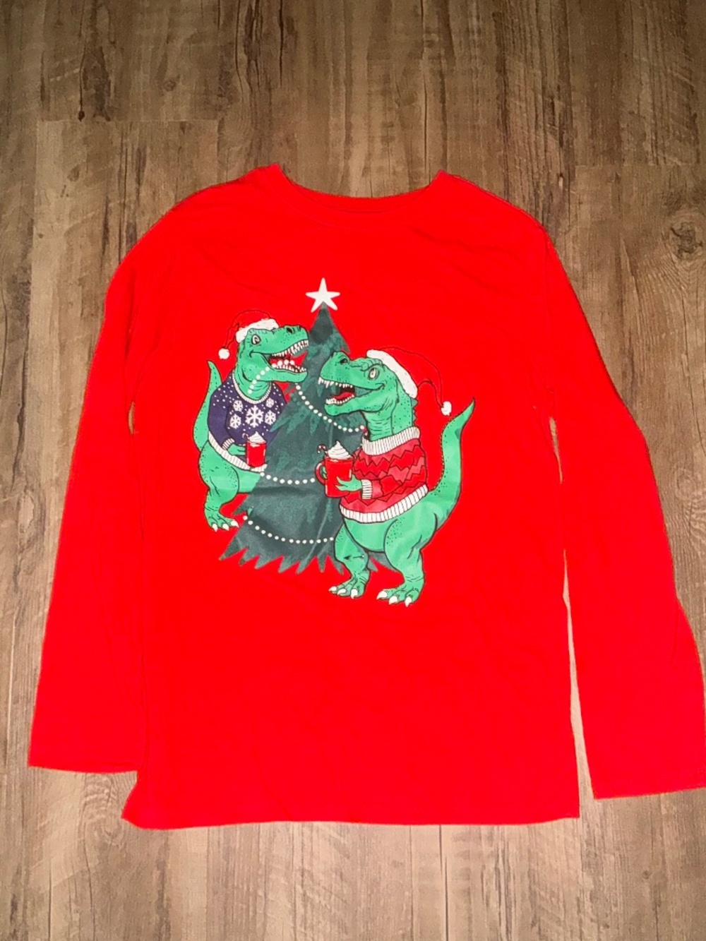 Cat & Jack Boys' Long Sleeve Christmas Dinosaur Graphic T-Shirt, size XL